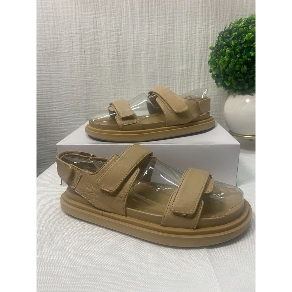 Zara Platform Sandals Slingback Women's Size US 6  Size 36 Beige Leather